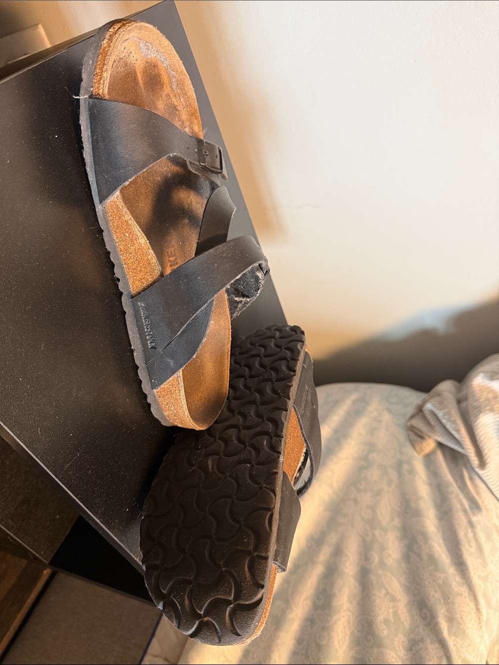 Birkenstock Black Two-Strap Sandals with Cork Footbed